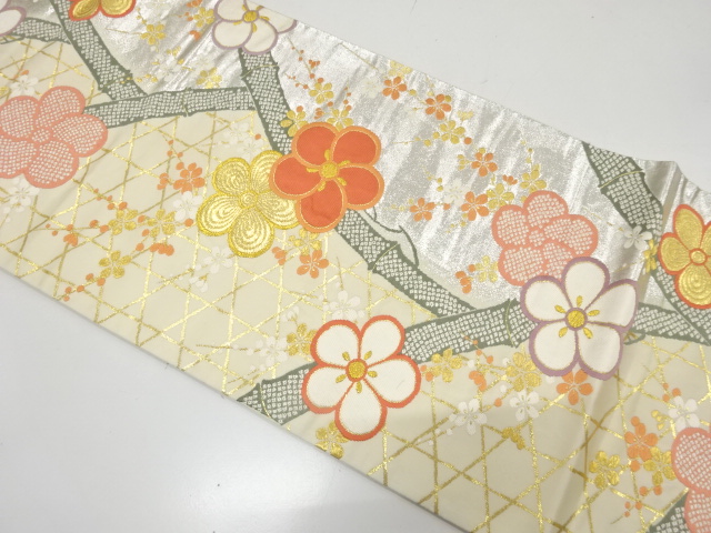 JAPANESE KIMONO / FUKURO OBI FOR FURISODE / SILK / WOVEN UME